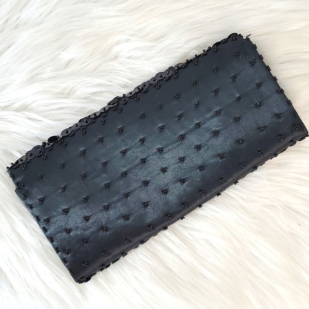 Vintage Full Sequin Beaded Black Flapper Style Clutch Wallet Gothic Hong Kong - Picture 9 of 14
